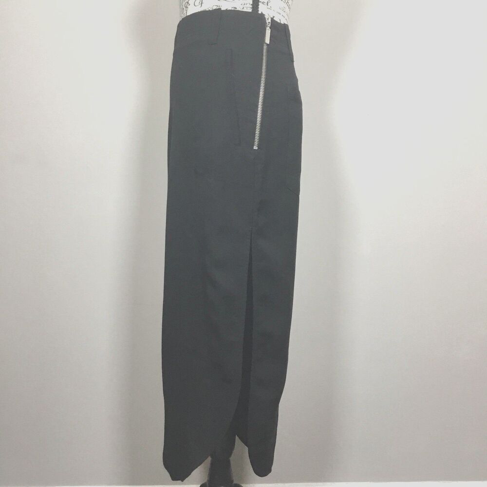 High side slit black skirt rounded hem pockets linen blend waist 29" sz 2/XS